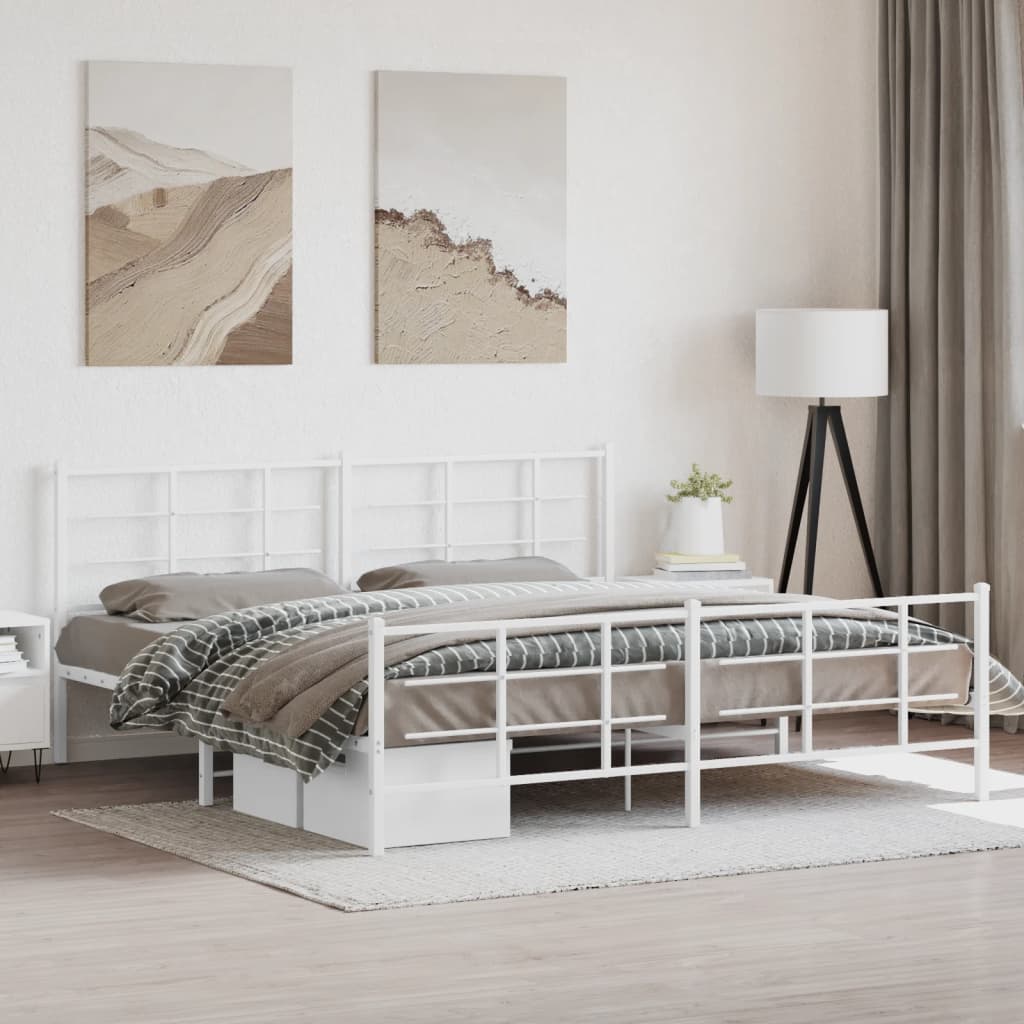 Metal Bed Frame with Headboard and Footboard White 193x203 cm