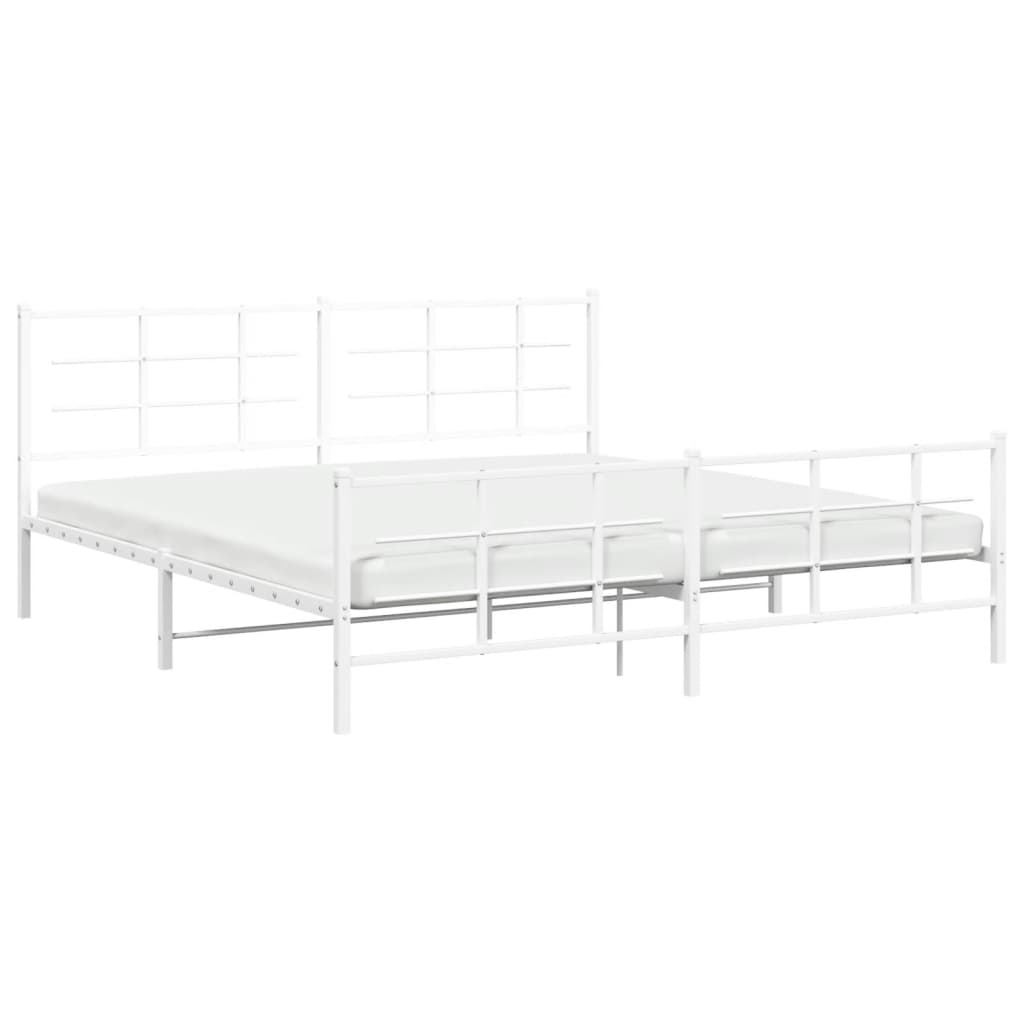 Metal Bed Frame with Headboard and Footboard White 193x203 cm