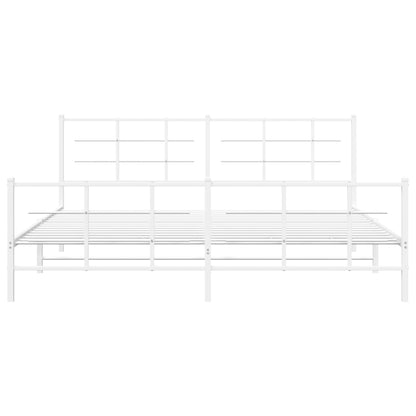 Metal Bed Frame with Headboard and Footboard White 193x203 cm