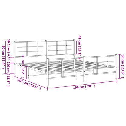 Metal Bed Frame with Headboard and Footboard White 193x203 cm