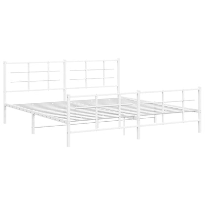 Metal Bed Frame with Headboard and Footboard White 200x200 cm