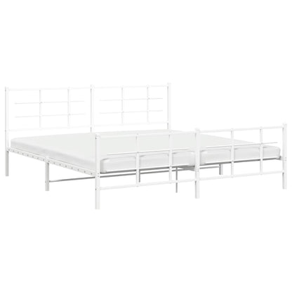 Metal Bed Frame with Headboard and Footboard White 200x200 cm