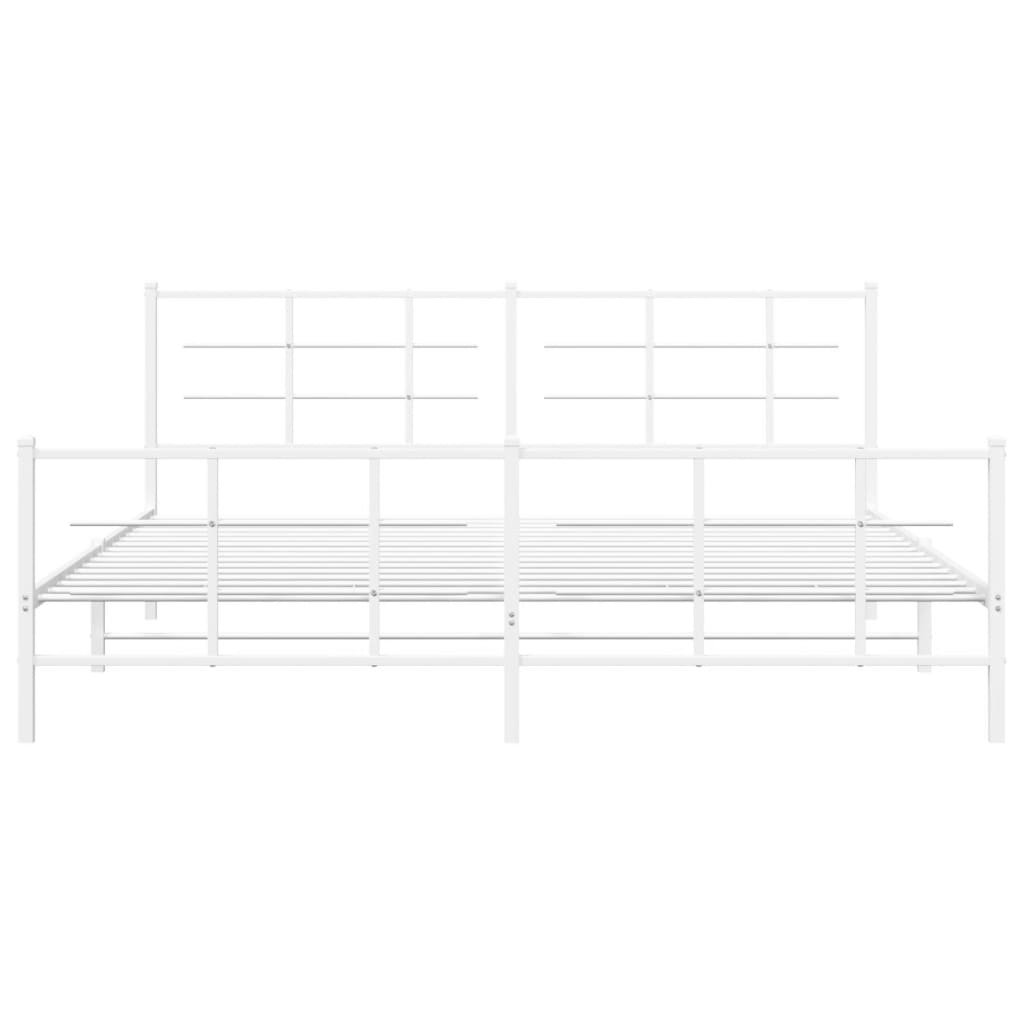 Metal Bed Frame with Headboard and Footboard White 200x200 cm