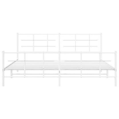 Metal Bed Frame with Headboard and Footboard White 200x200 cm