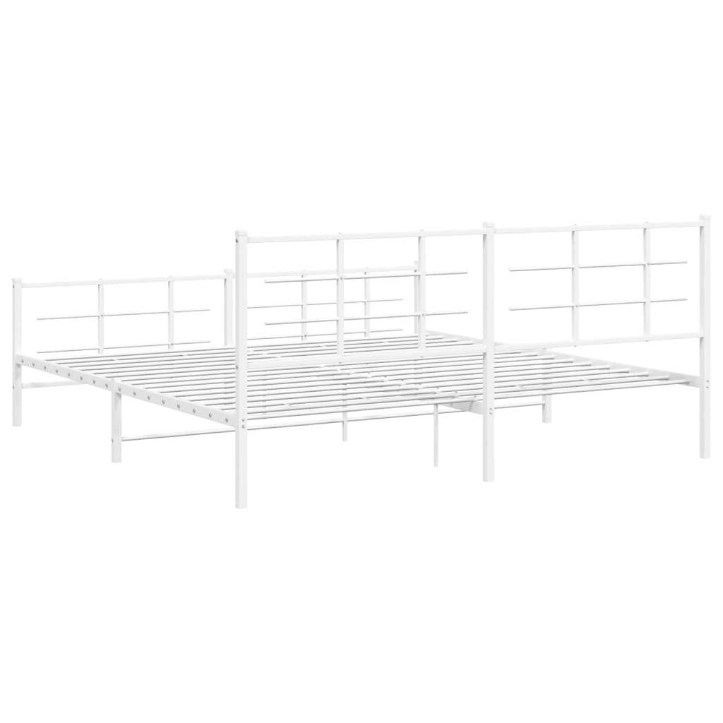 Metal Bed Frame with Headboard and Footboard White 200x200 cm