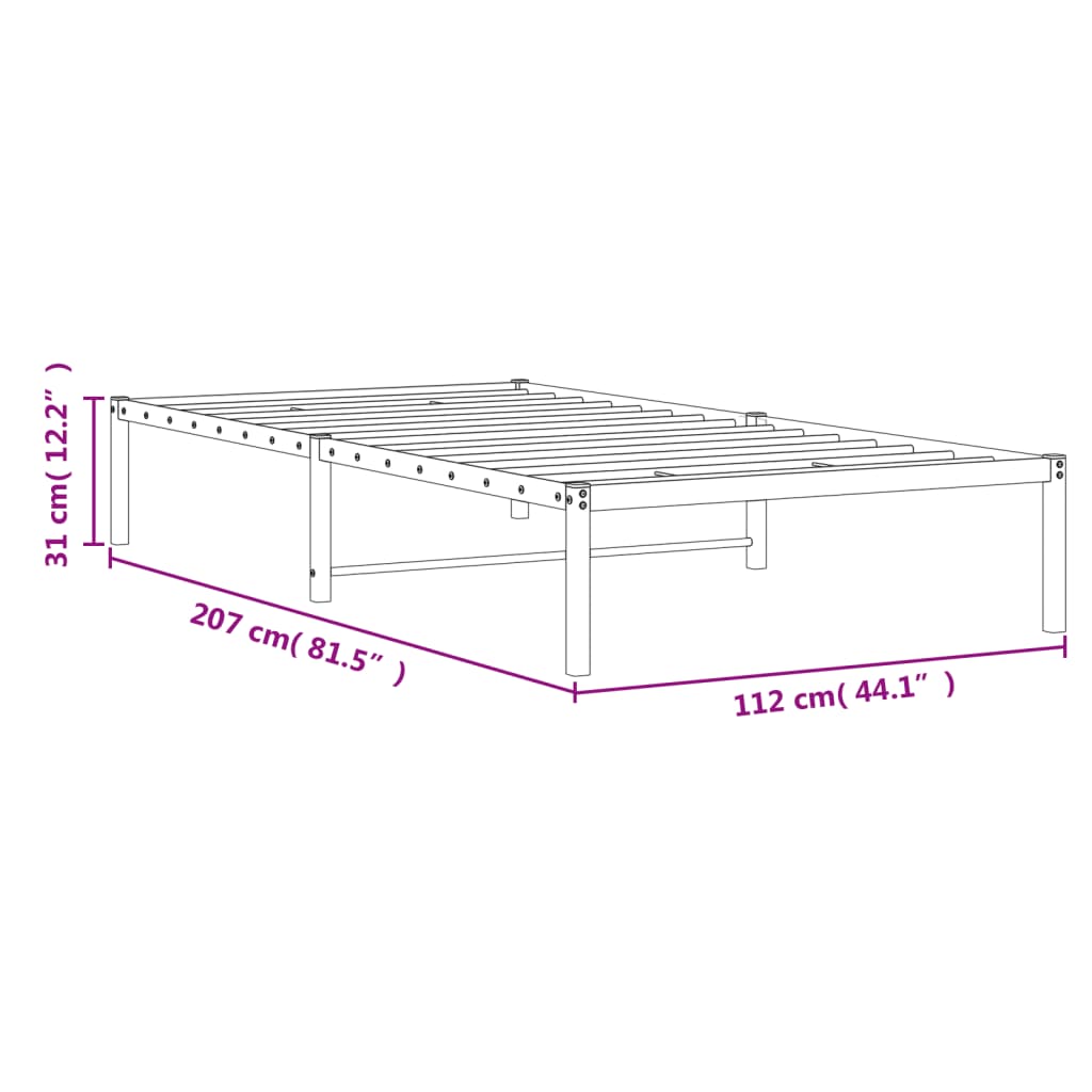 Metal Bed Frame without Mattress White 107x203 cm