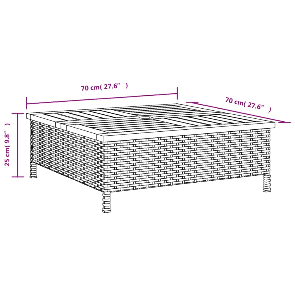 Parasol Base Cover Grey 70x70x25 cm Poly Rattan and Acacia