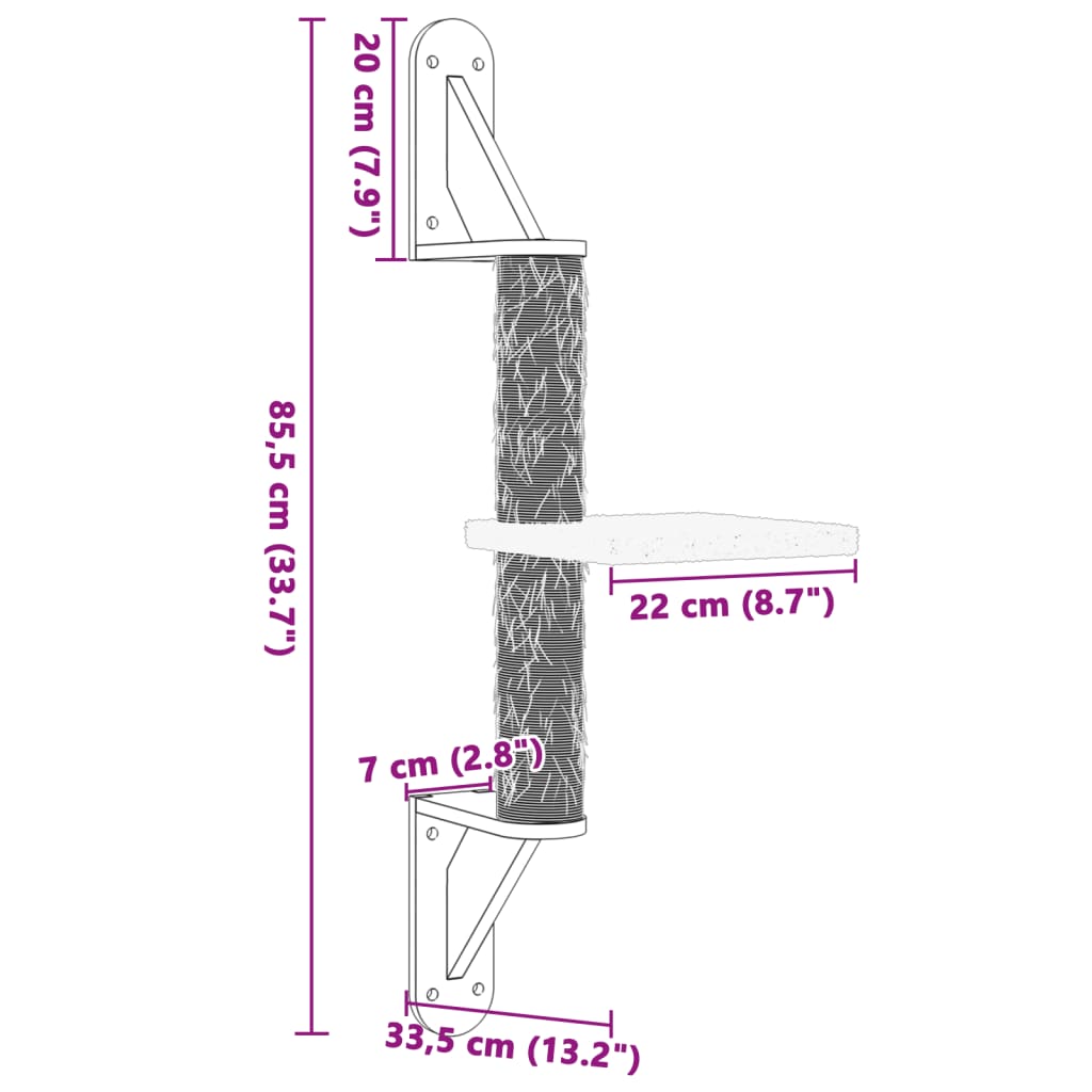 Wall-mounted Cat Tree with Scratching Post Cream 85.5 cm