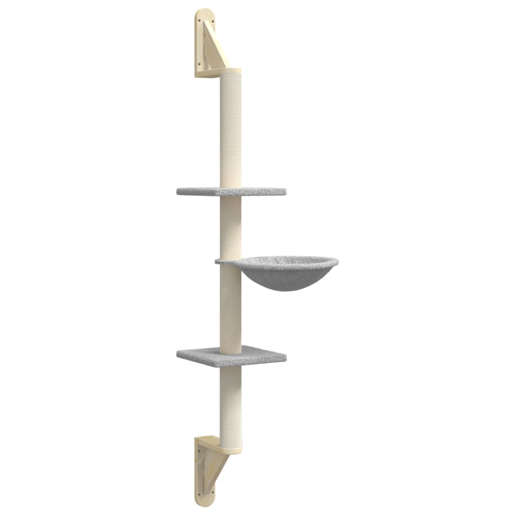 Wall-mounted Cat Tree with Scratching Post Light Grey 142.5 cm