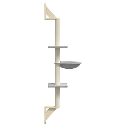 Wall-mounted Cat Tree with Scratching Post Light Grey 142.5 cm