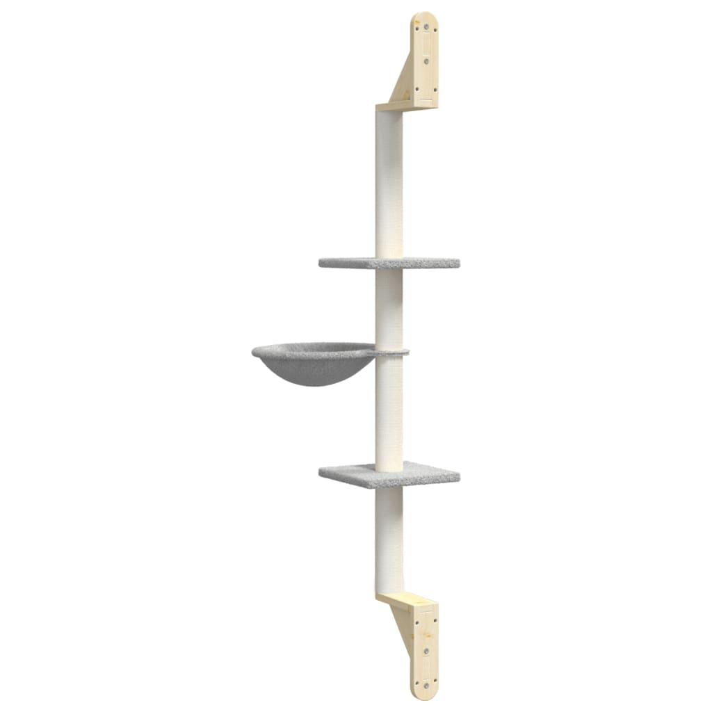 Wall-mounted Cat Tree with Scratching Post Light Grey 142.5 cm