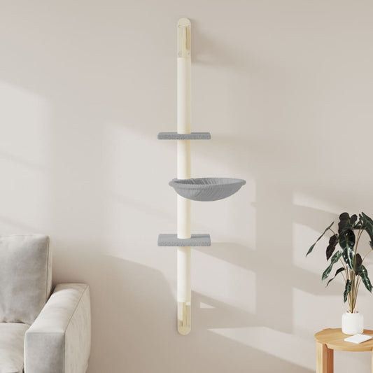 Wall-mounted Cat Tree with Scratching Post Light Grey 142.5 cm