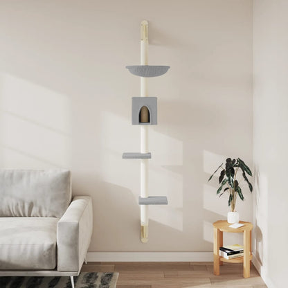 Wall-mounted Cat Tree with Scratching Post Light Grey 187 cm