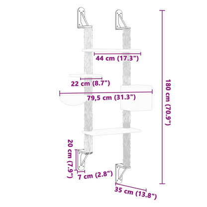 Wall-mounted Cat Tree with Scratching Post Cream 180 cm