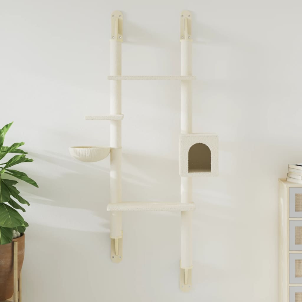 Wall-mounted Cat Tree with Scratching Post Cream 180 cm