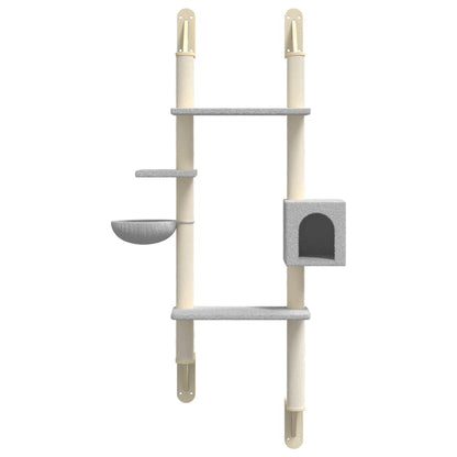 Wall-mounted Cat Tree with Scratching Post Light Grey 180 cm