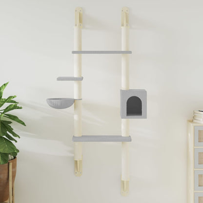 Wall-mounted Cat Tree with Scratching Post Light Grey 180 cm