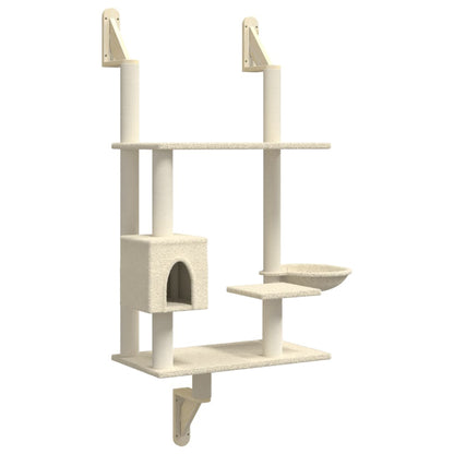 Wall-mounted Cat Tree with Scratching Post Cream 153 cm