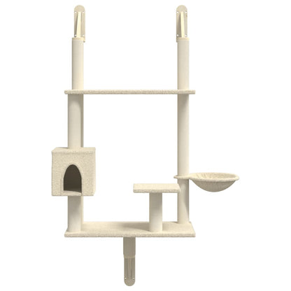 Wall-mounted Cat Tree with Scratching Post Cream 153 cm