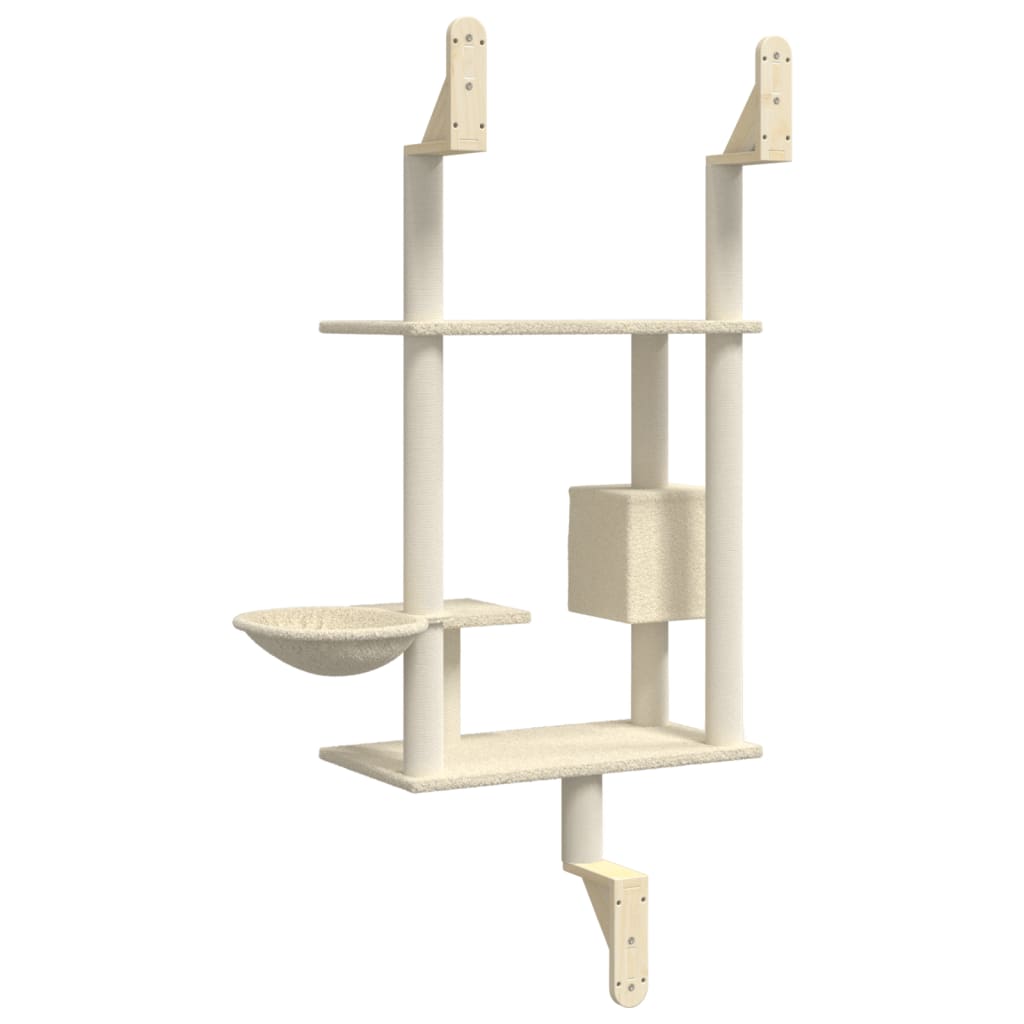 Wall-mounted Cat Tree with Scratching Post Cream 153 cm