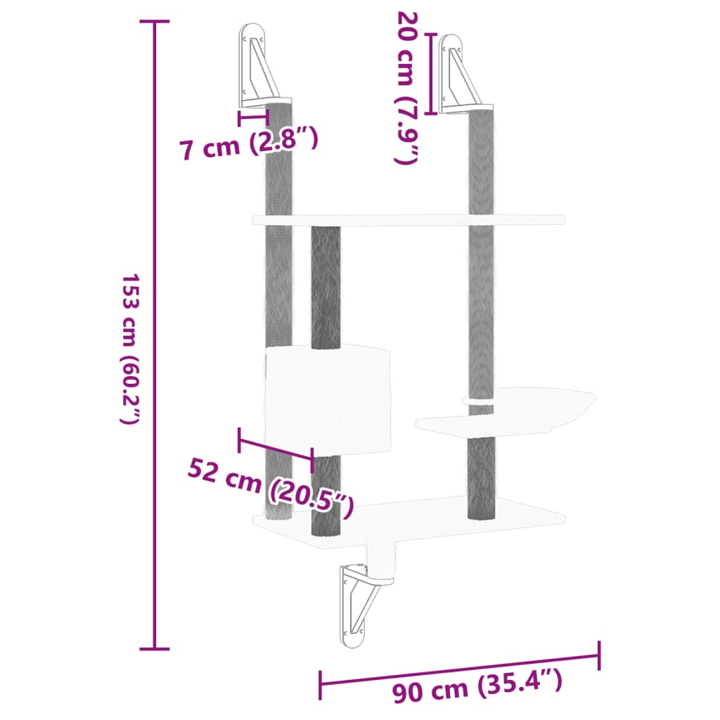 Wall-mounted Cat Tree with Scratching Post Cream 153 cm