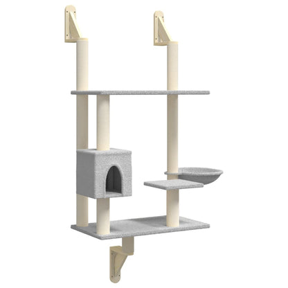 Wall-mounted Cat Tree with Scratching Post Light Grey 153 cm