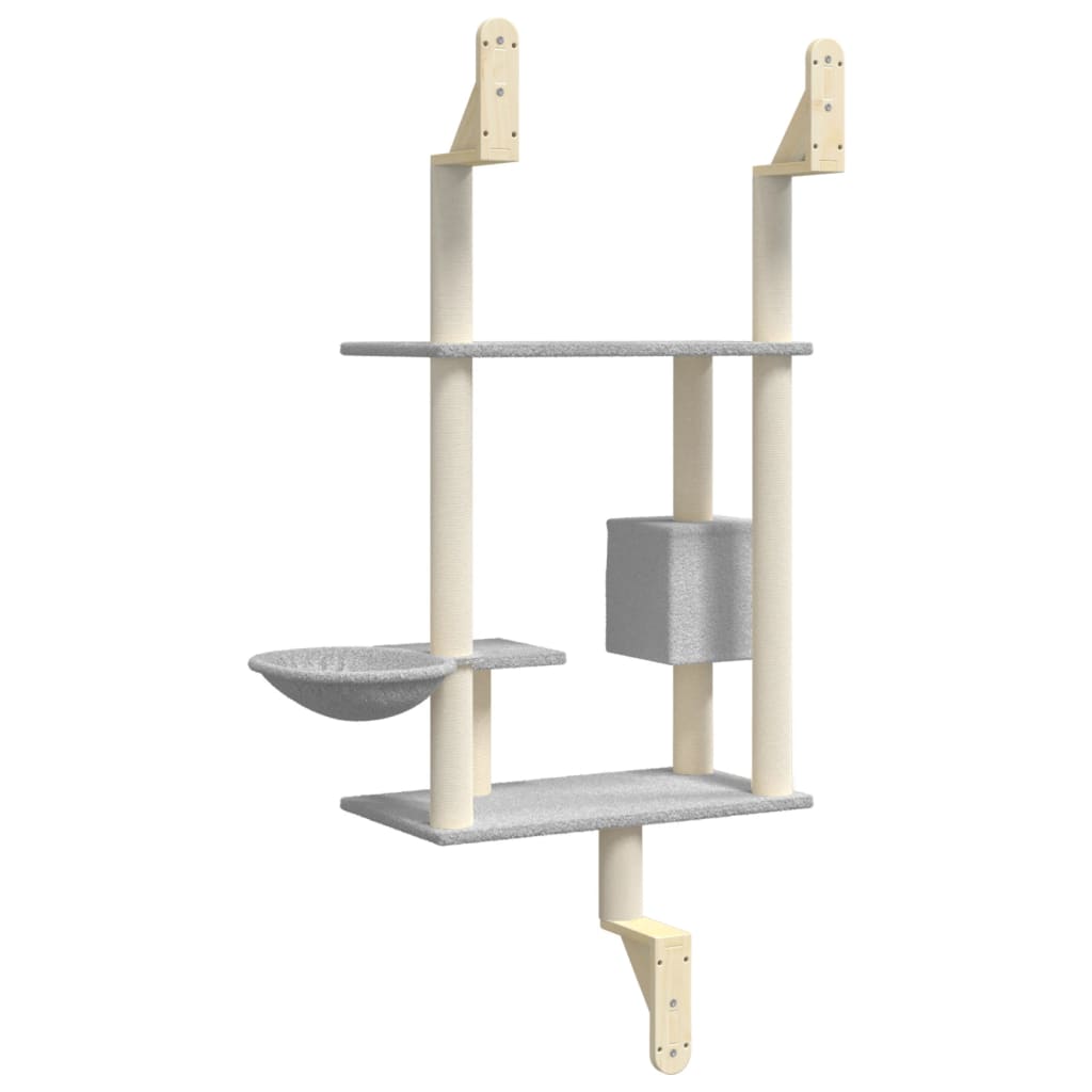 Wall-mounted Cat Tree with Scratching Post Light Grey 153 cm