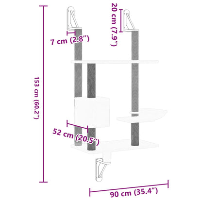 Wall-mounted Cat Tree with Scratching Post Light Grey 153 cm