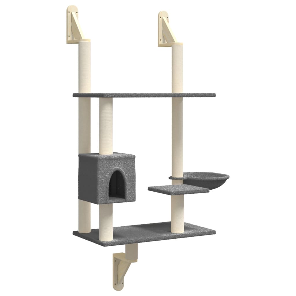 Wall-mounted Cat Tree with Scratching Post Dark Grey 153 cm