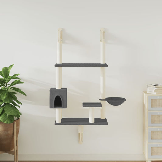 Wall-mounted Cat Tree with Scratching Post Dark Grey 153 cm