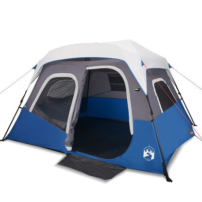 Family Tent with LED 6-Person Light Blue Quick Release