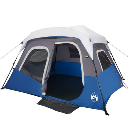 Family Tent with LED 6-Person Light Blue Quick Release