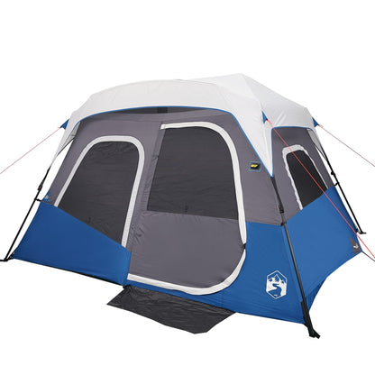 Family Tent with LED 6-Person Light Blue Quick Release