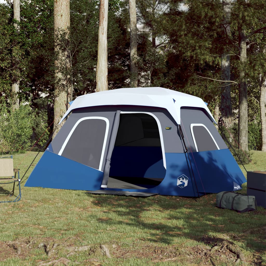 Family Tent with LED 6-Person Light Blue Quick Release