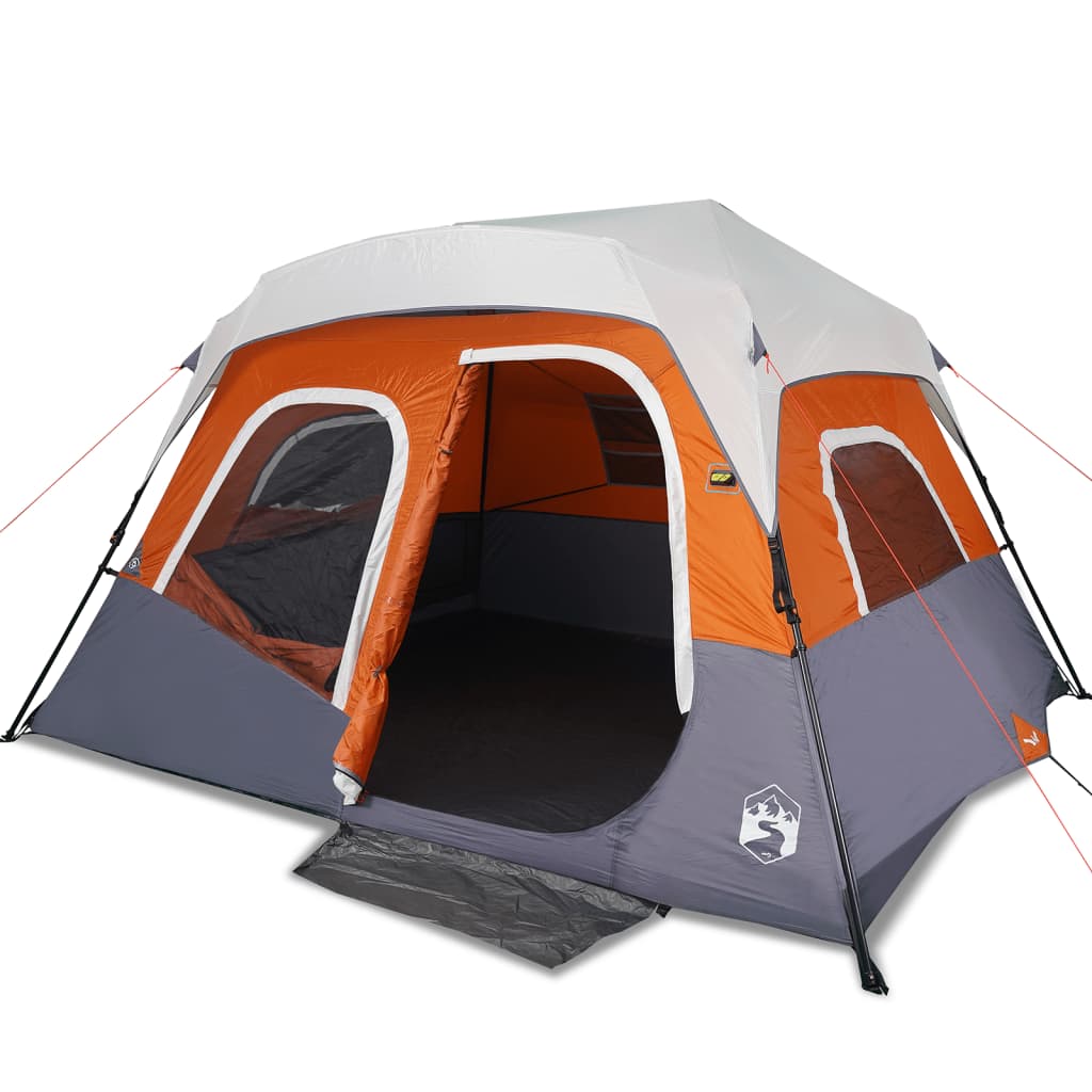 Family Tent with LED 6-Person Light Grey and Orange Quick Release