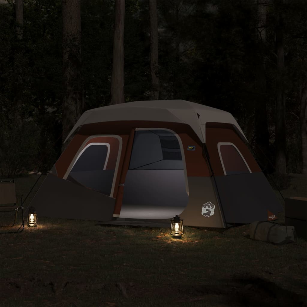 Family Tent with LED 6-Person Light Grey and Orange Quick Release