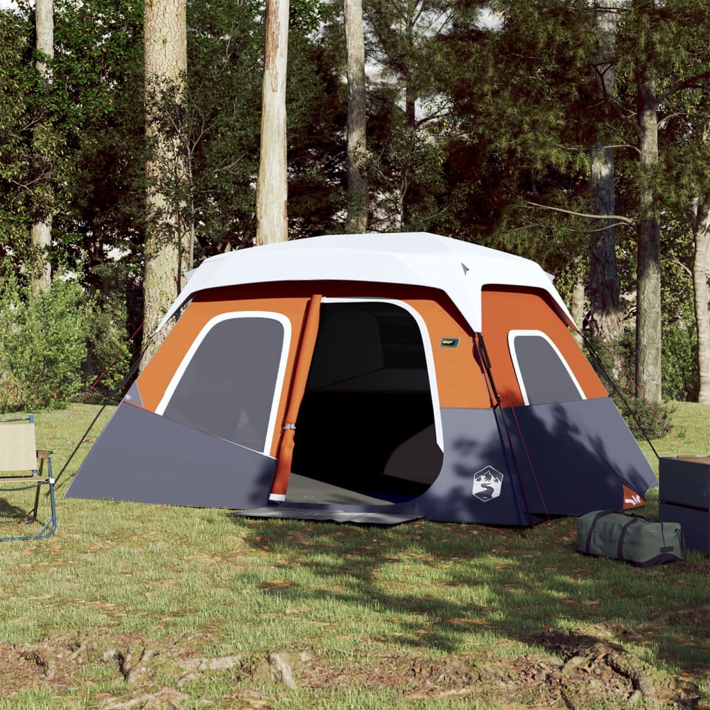 Family Tent with LED 6-Person Light Grey and Orange Quick Release