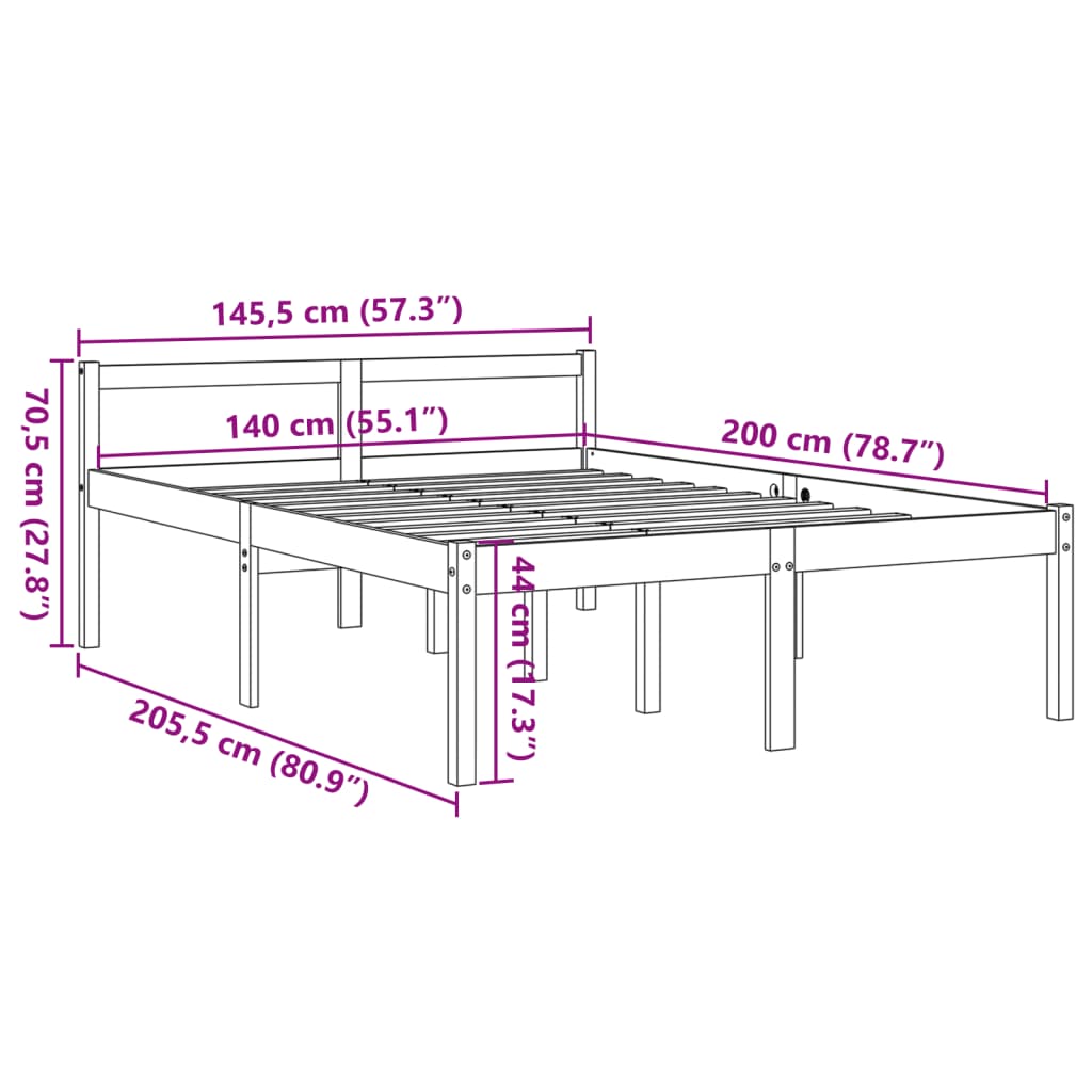 Senior Bed without Mattress Wax Brown 140x200 cm Solid Wood Pine