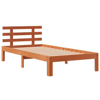 Bed Frame with Headboard Wax Brown 90x190 cm Single Solid Wood Pine