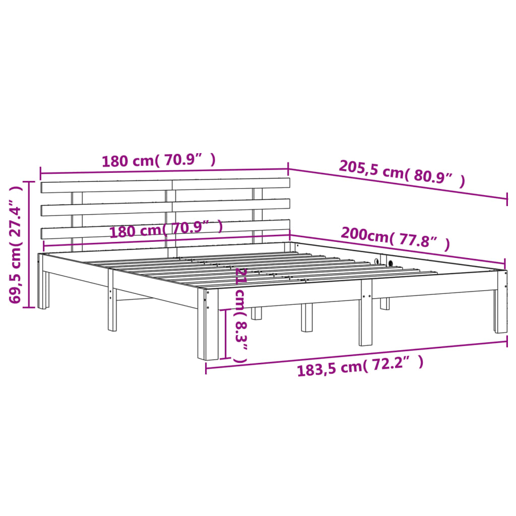 Bed Frame without Mattress Wax Brown 180x200 cm Super King Solid Wood Pine