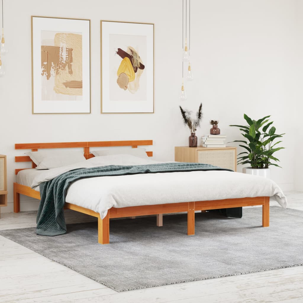 Bed Frame without Mattress Wax Brown 180x200 cm Super King Solid Wood Pine