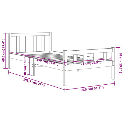 Bed Frame without Mattress Wax Brown 75x190 cm Small Single Solid Wood Pine