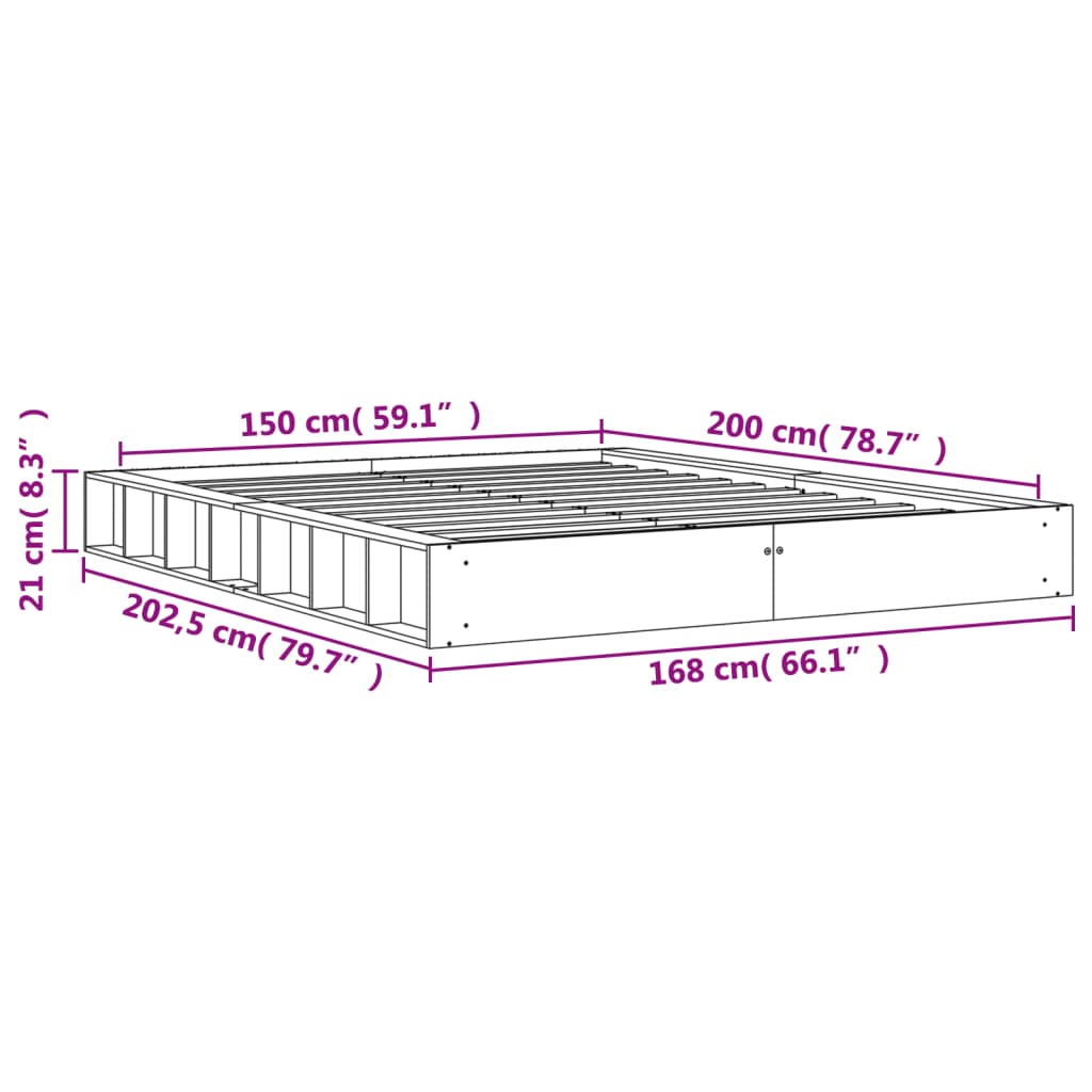 Bed Frame without Mattress Wax Brown 150x200 cm King Size Solid Wood Pine