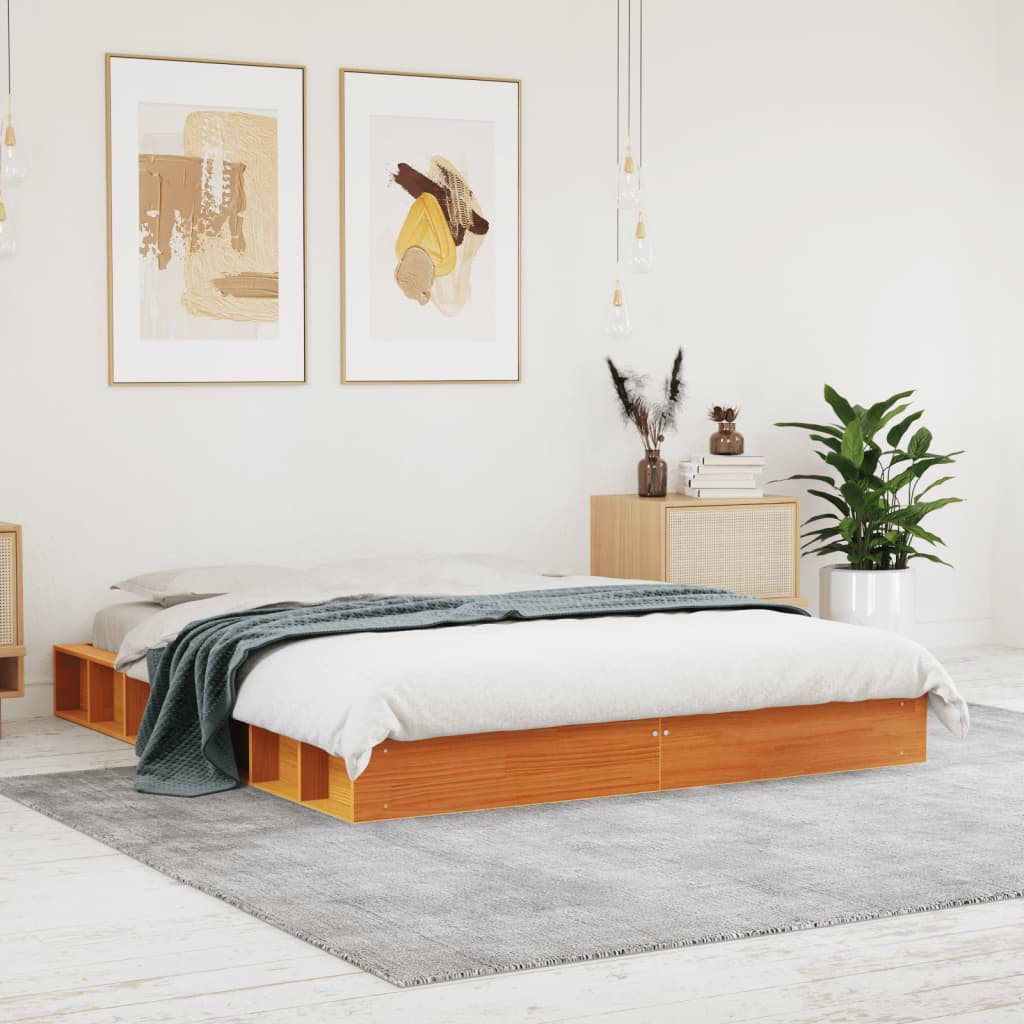 Bed Frame without Mattress Wax Brown 150x200 cm King Size Solid Wood Pine