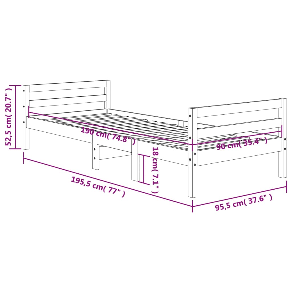 Bed Frame without Mattress Wax Brown 90x190 cm Single Solid Wood Pine