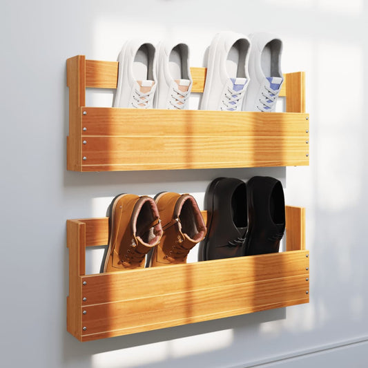 Wall-mounted Shoe Racks 2 pcs Wax Brown 59x8.5x23.5 cm Solid Wood Pine