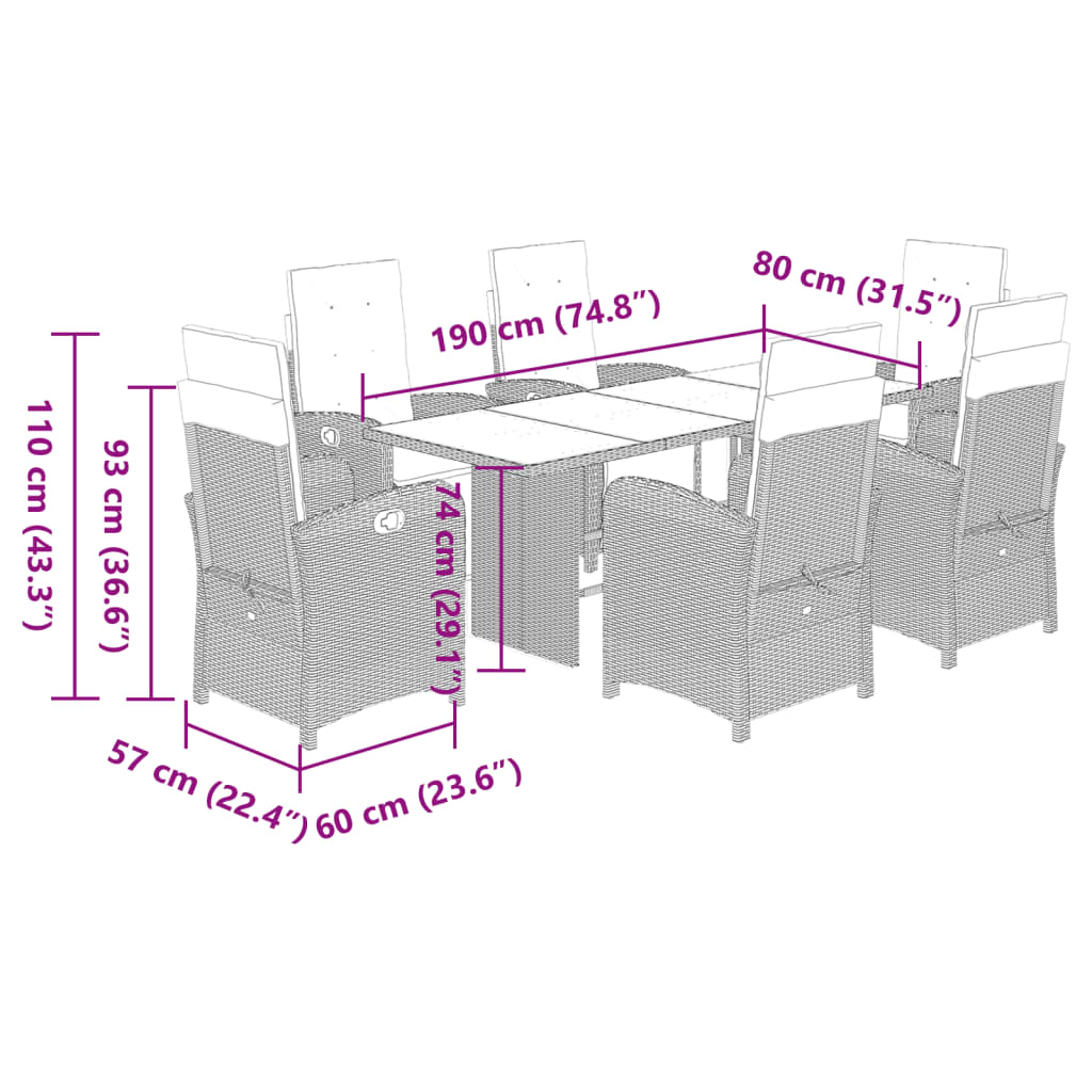 7 Piece Garden Dining Set with Cushions Black Poly Rattan