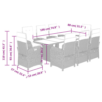 9 Piece Garden Dining Set with Cushions Brown Poly Rattan