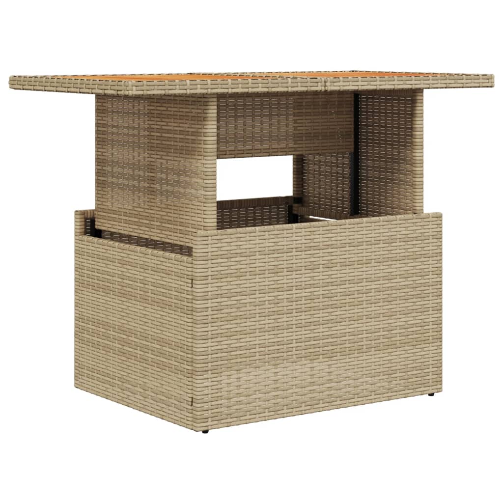 Garden Table Beige 100x55x73 cm Poly Rattan and Acacia Wood