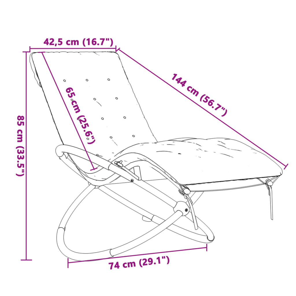 Geometrical Sun Lounger with Cushion Black and Grey Steel